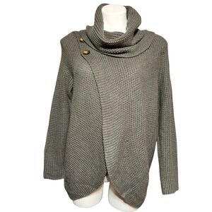 Kate & Sam waffle knit sweater wrap tulip hem gray small